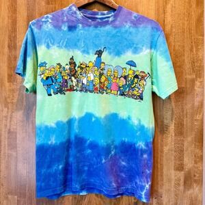 The Simpsons Shirt Mens M Blue Green Tie Dye Cartoon Graphic Tee (SKU: A0040)